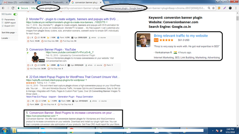 First Page ranking in Google.co.in