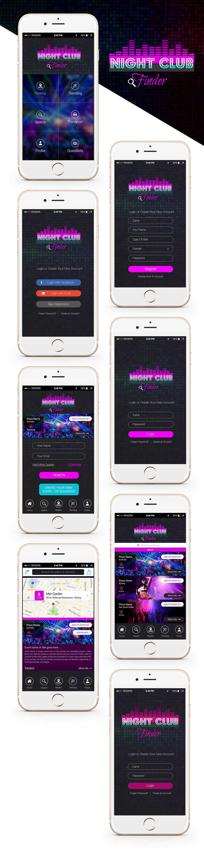 Mobile app Design + Logo - Night Club Finder