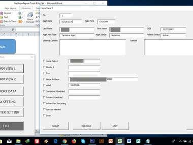 Excel Automation - Patient No Show User Interface