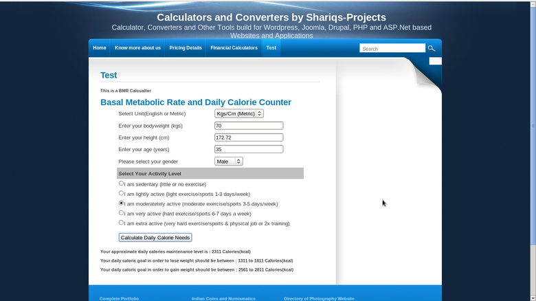 Basal Metabolic Rate(BMR) Calculator