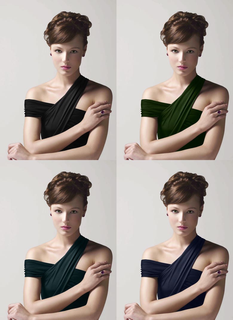 Jewelry model with dress color variation
