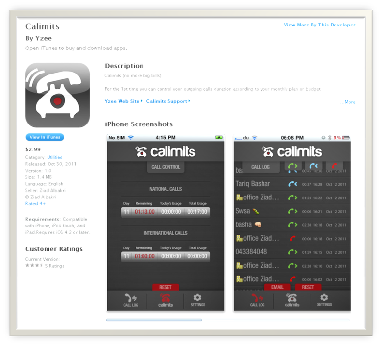 Calimits iPhone Application