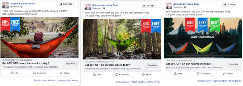 Facebook ads for outdooradventuregear.ca