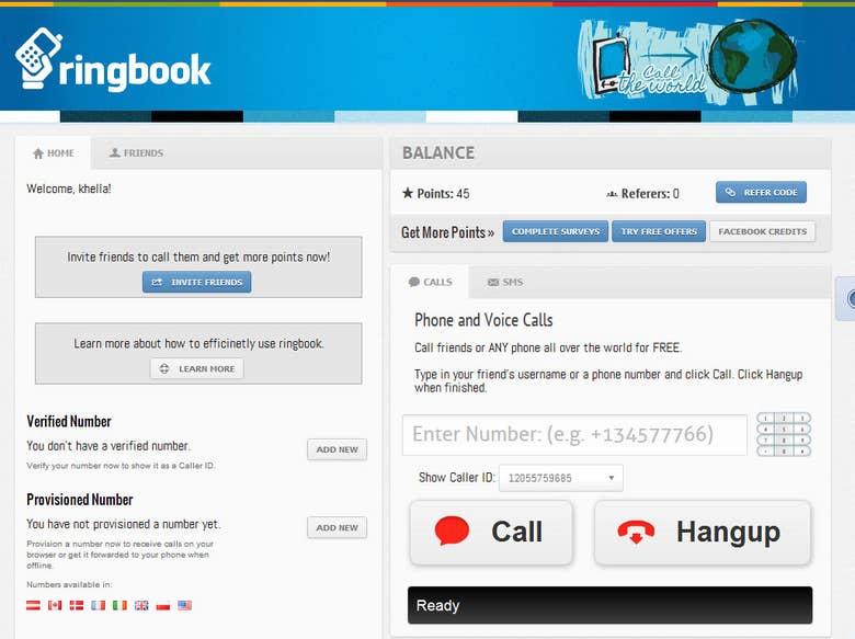 ringbook, facebook app for free international phone calls.