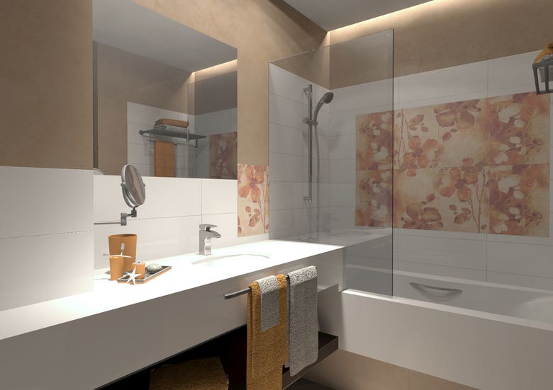 Hotel room & bathroom render