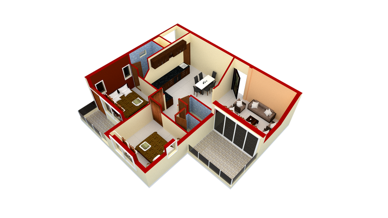 3D renders of a residential apartment