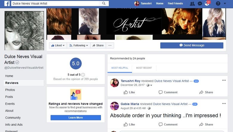 FB Business Page Customs 5 star Reviews or Recommendation