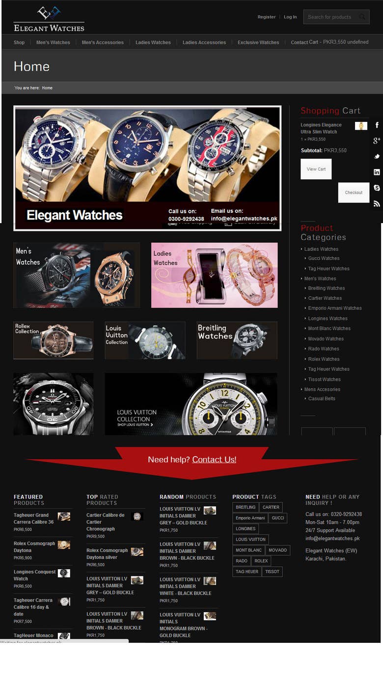 Online shopping website for a watches shop (E-commerce site)