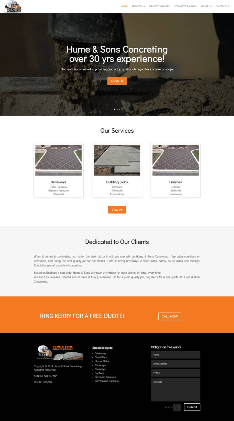 Website For Hume & Sons Concreting