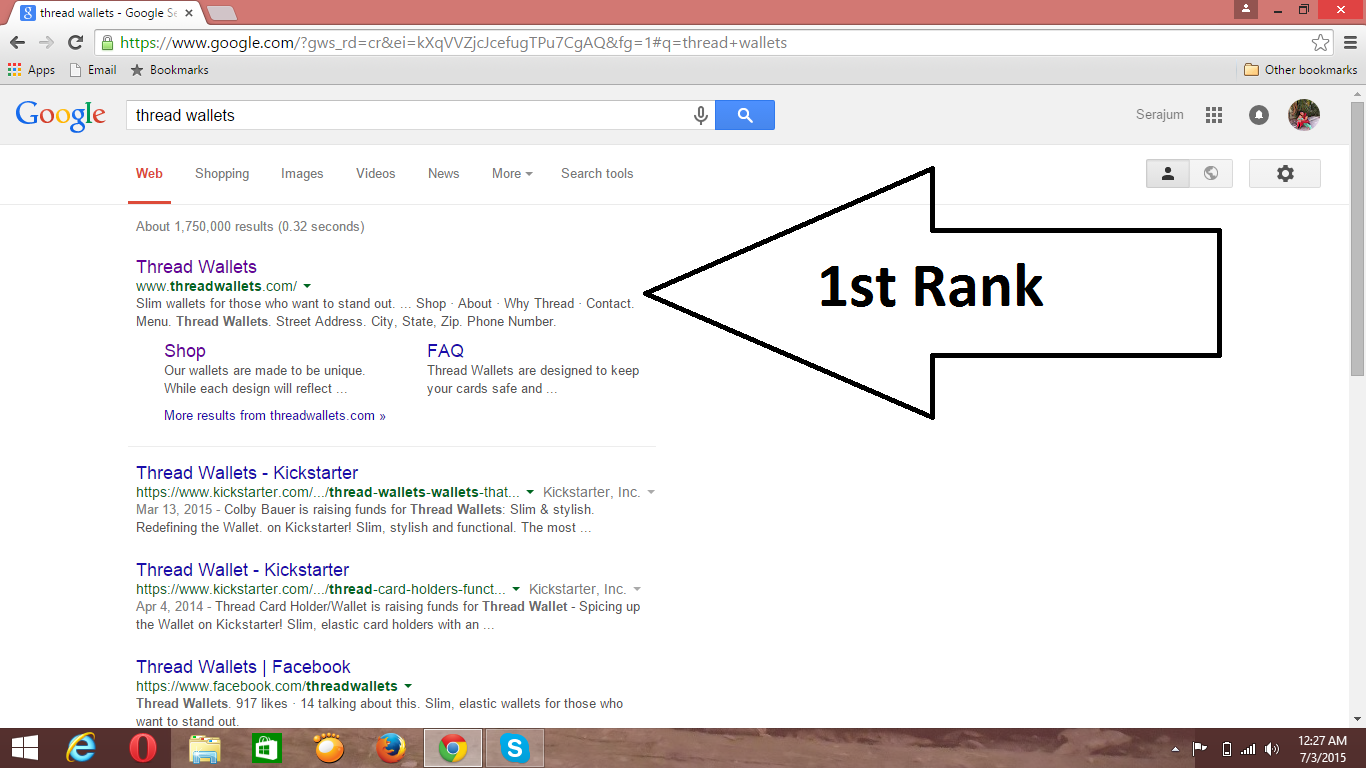 First Page Ranking for my project.