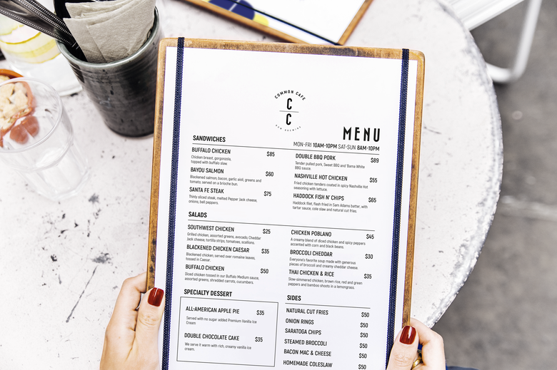 Menu design for the 'Common Cafe'