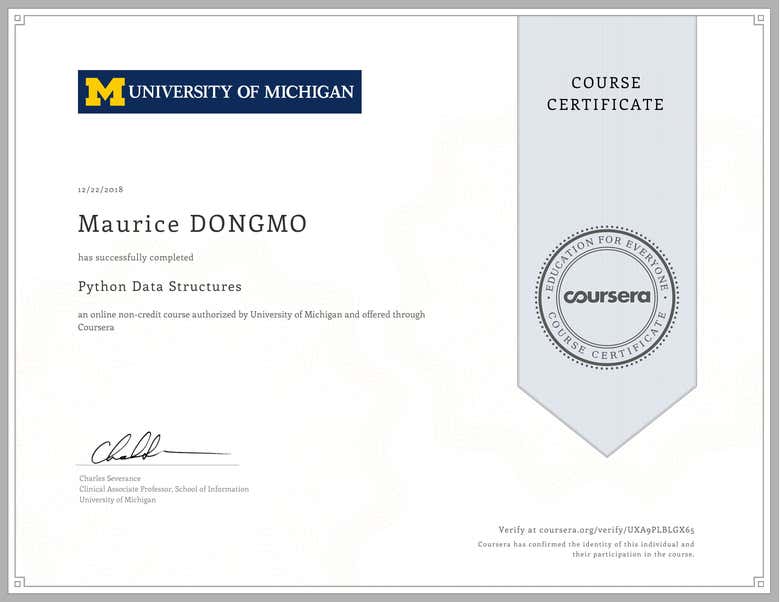 Python Data Structures Certification -University of Michigan