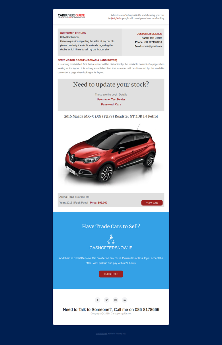 Email Newsletter Template for Car Dealers