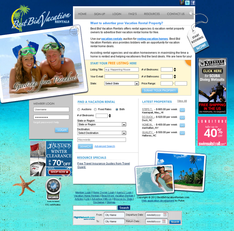 Best Bid Vacation Rentals for property listing website