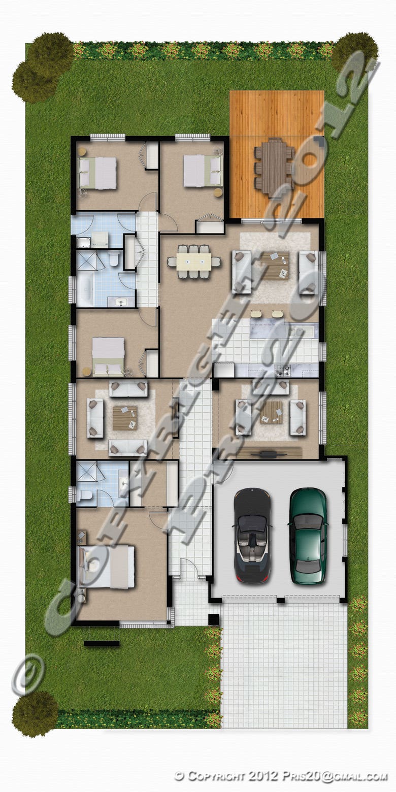 Floor Plan Colour Ups with simple landscaping