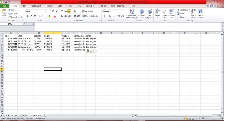 Database in Excel with macro