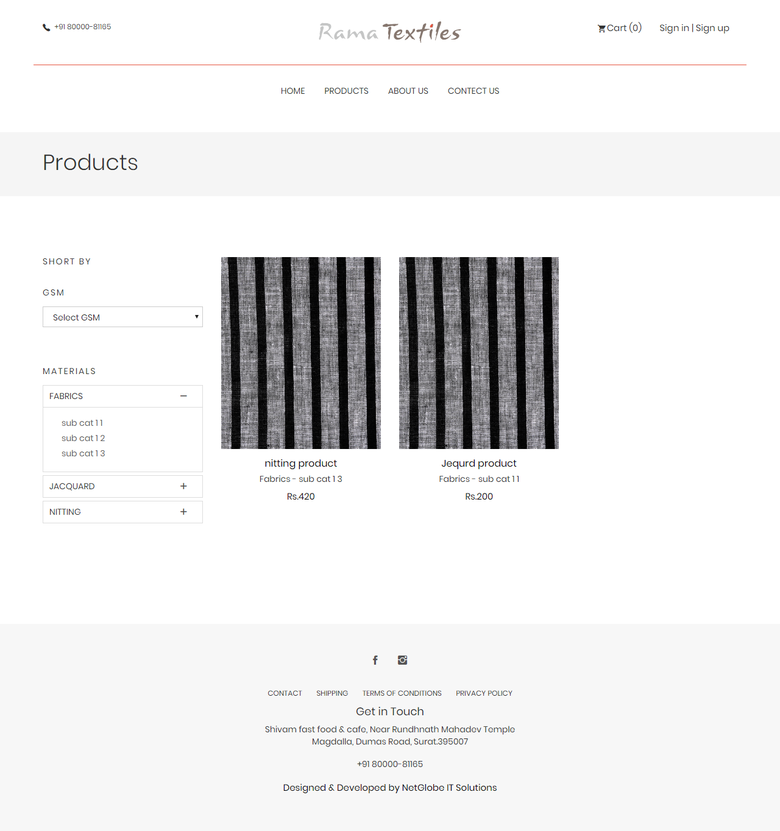 Rama Textiles Shopping cart website