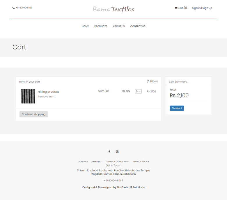 Rama Textiles Shopping cart website