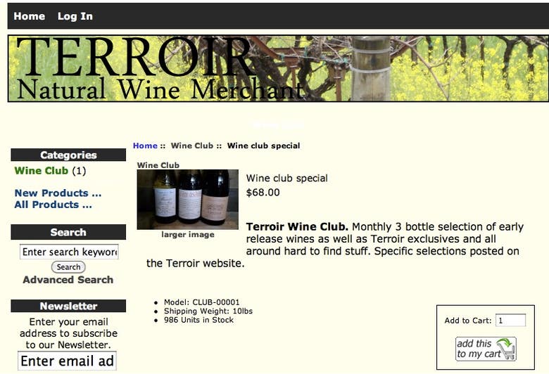 Online Store for Terroir SF Wines