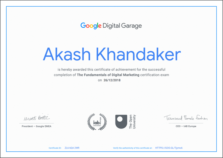 Google Digital Garage certificate