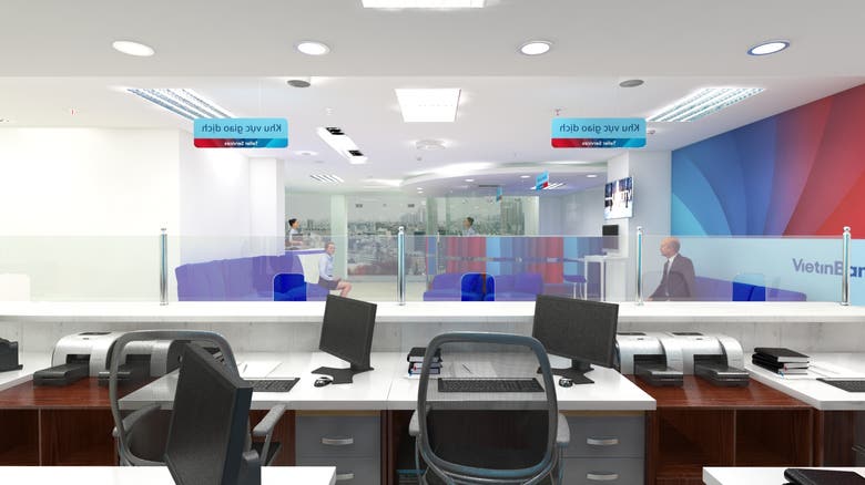 Bank interior design and rendering