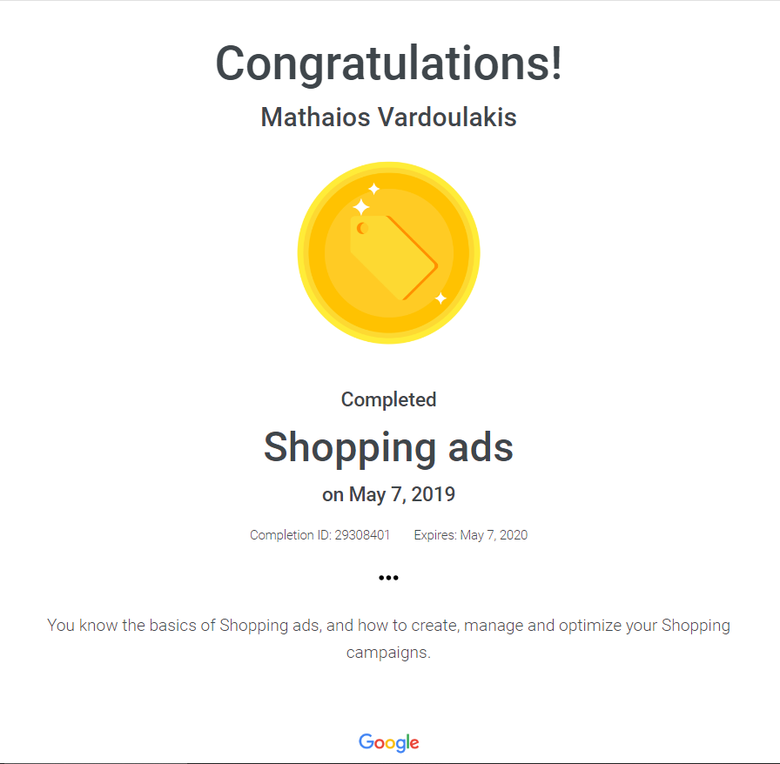 Google Shopping Certicate