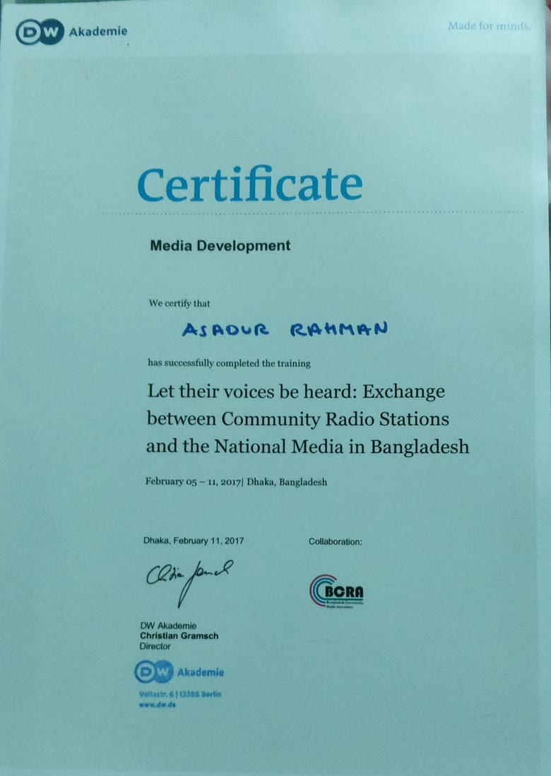 Certificate on Media Development