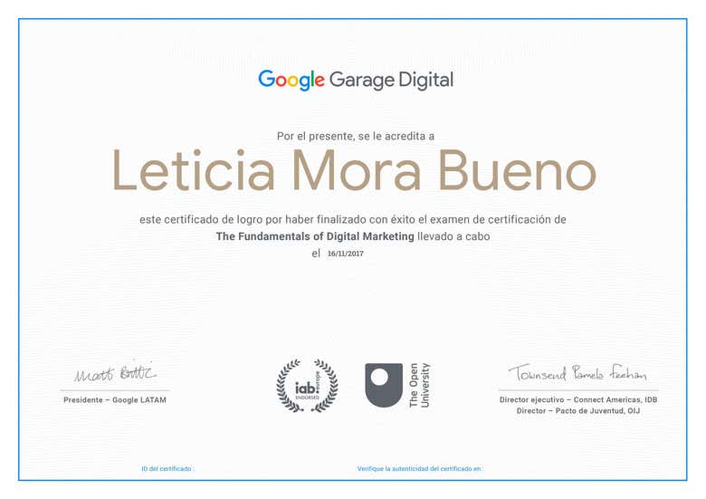 certificado fundamentos de marketing Digital por Google