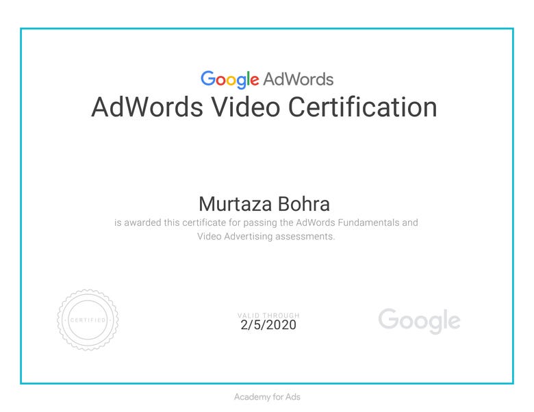 Adword Video Certification