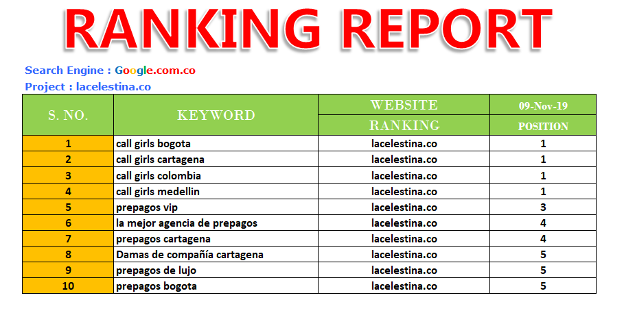 1st Page Ranking Report in Google.com.co