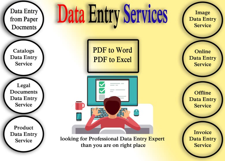Data entry, typing work, copy paste, data collection