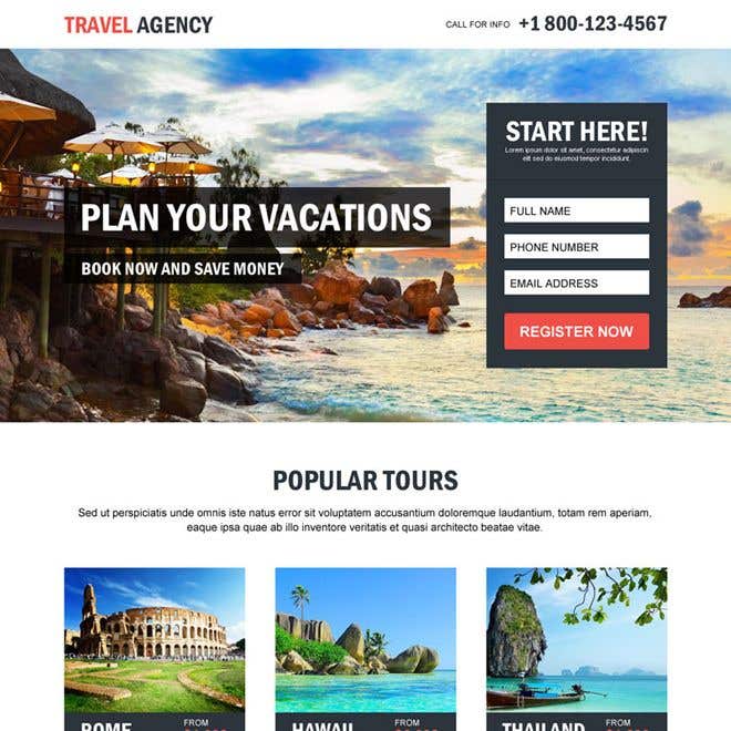 Landing page for travel industry