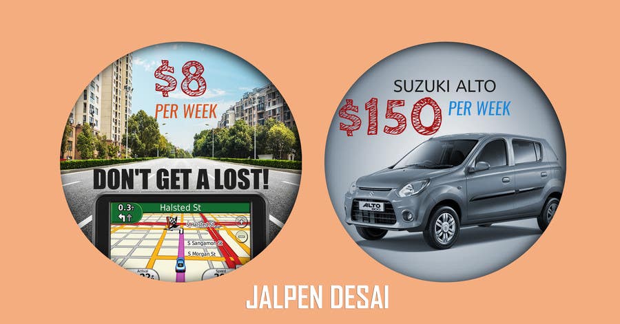 Proposition n°4 du concours                                                 Design 2 banners "Don't get a lost!" and "Suzuki Alto $150 per week"
                                            