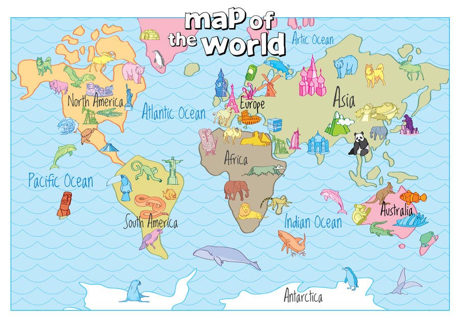 Penyertaan Peraduan #42 untuk                                                 Illustration Design for World Maps for Kids
                                            