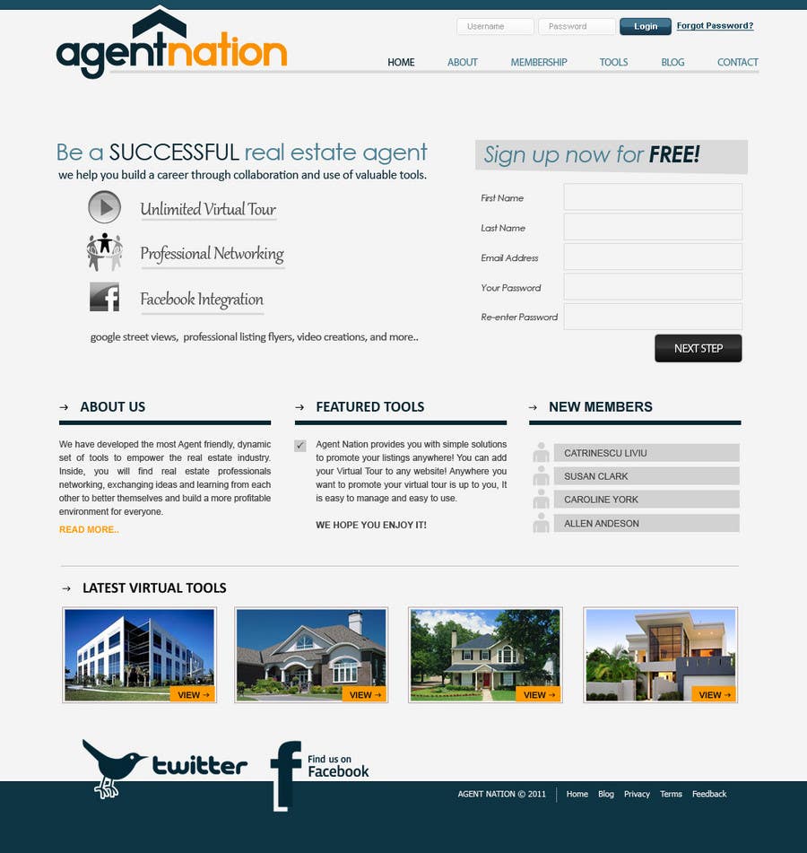 Natečajni vnos #8 za                                                 ReDesign for AgentNation.com - Interactive, social, marketing site for Real Estate Pros!
                                            