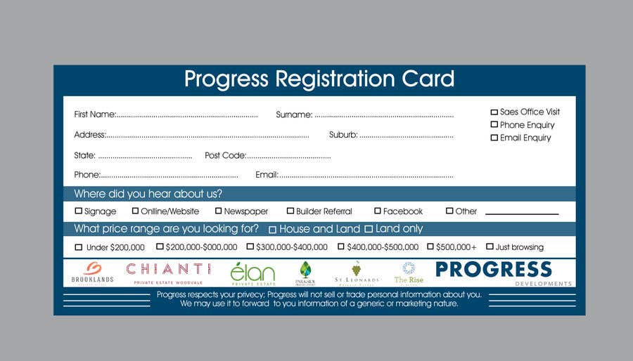 Kilpailutyö #16 kilpailussa                                                 Design a Registration Card
                                            