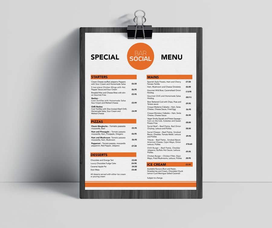 Natečajni vnos #40 za                                                 Design/Create funky food menu for bar/restaurant in MS Word
                                            