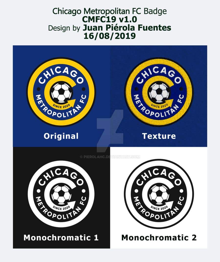 Contest Entry #14 for                                                 I need a logo with the wording Chicago Metropolitan FC Since 2020 that mix the two logos on file and keep the c with ball. Main colors should be Royal blue, Yellow and Dark gray.
                                            