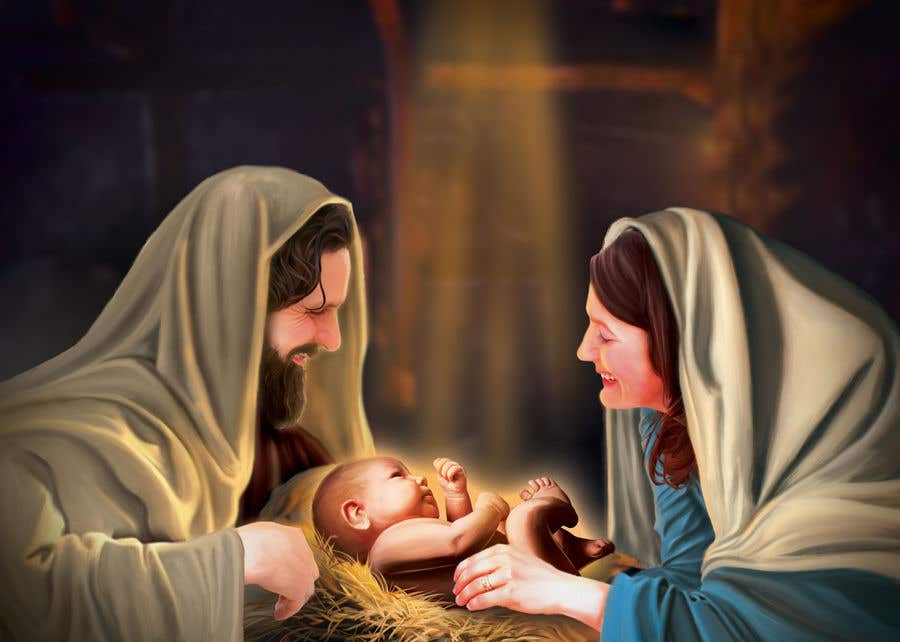 Kilpailutyö #12 kilpailussa                                                 Illustration of Nativity scene with three faces (portrait work)
                                            