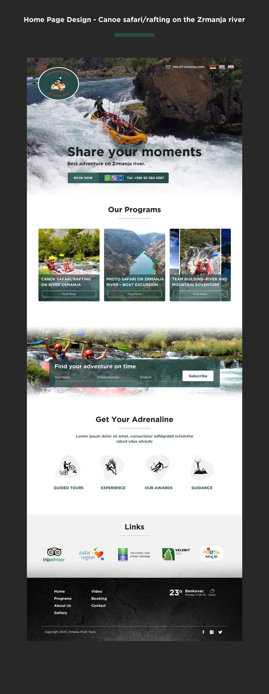 Participación en el concurso Nro.11 para                                                 HOME PAGE REDESIGN - Canoe/safari/rafting on river website
                                            