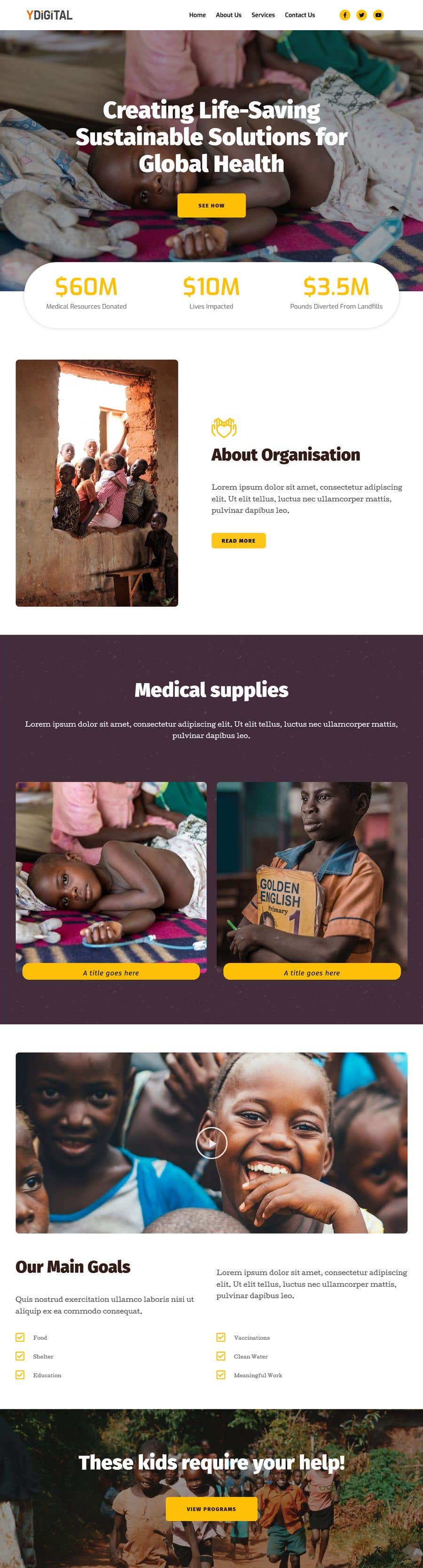 Proposition n°5 du concours                                                 WordPress photo/home page info layout assistance (for global aid organization)
                                            