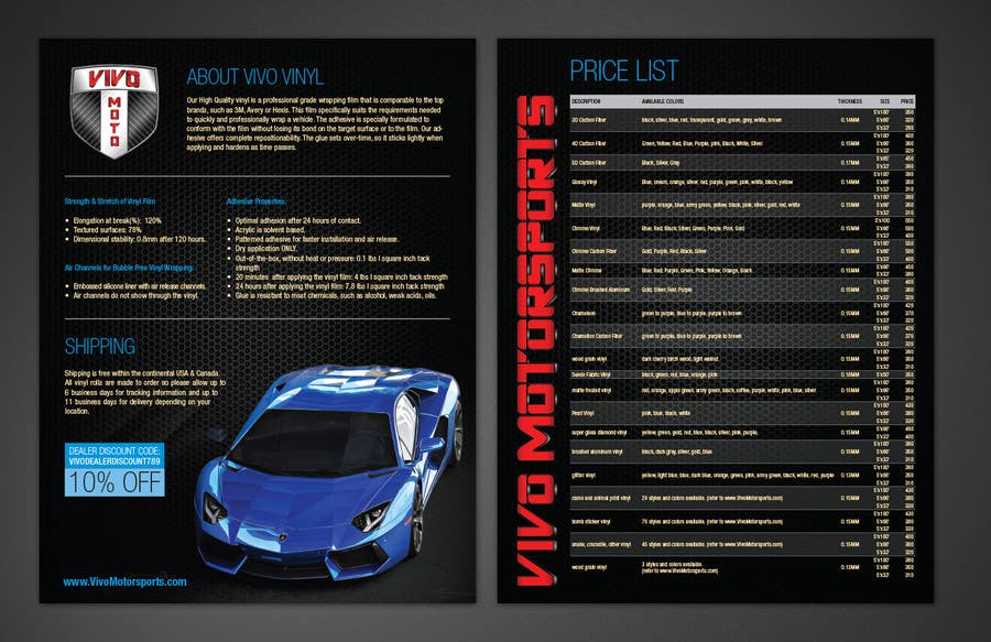 Konkurrenceindlæg #18 for                                                 Design a 2 sided Brochure / price sheet 8.5x11 for Vivo Motorsports
                                            