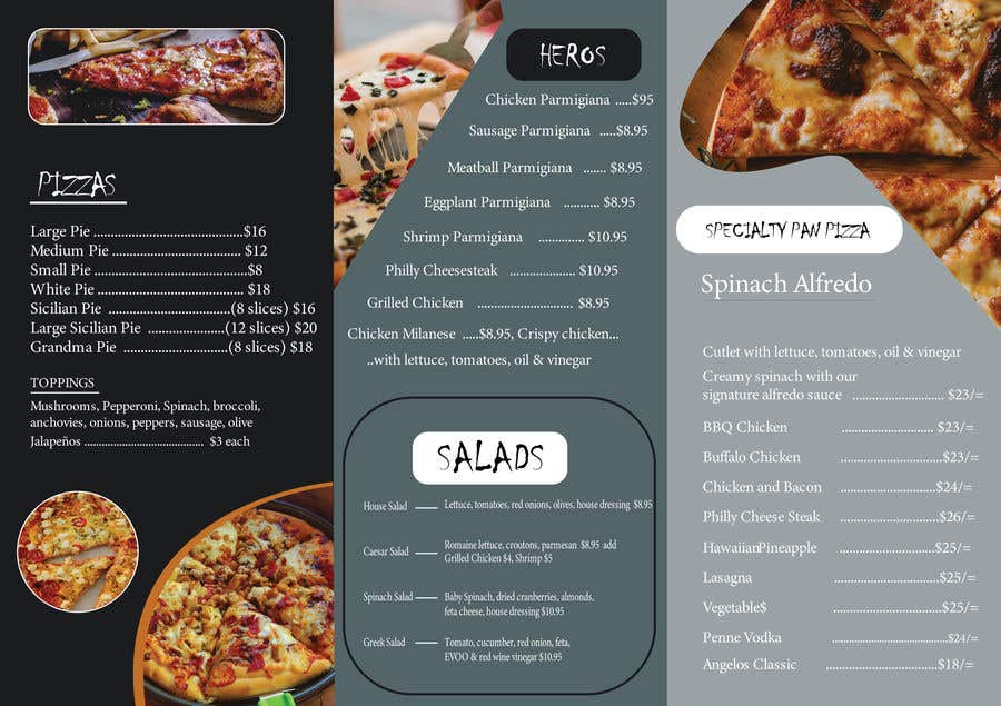 Bài tham dự cuộc thi #48 cho                                                 Create an Italian restaurant (pizza, etc.) menu to be displayed on a TV
                                            