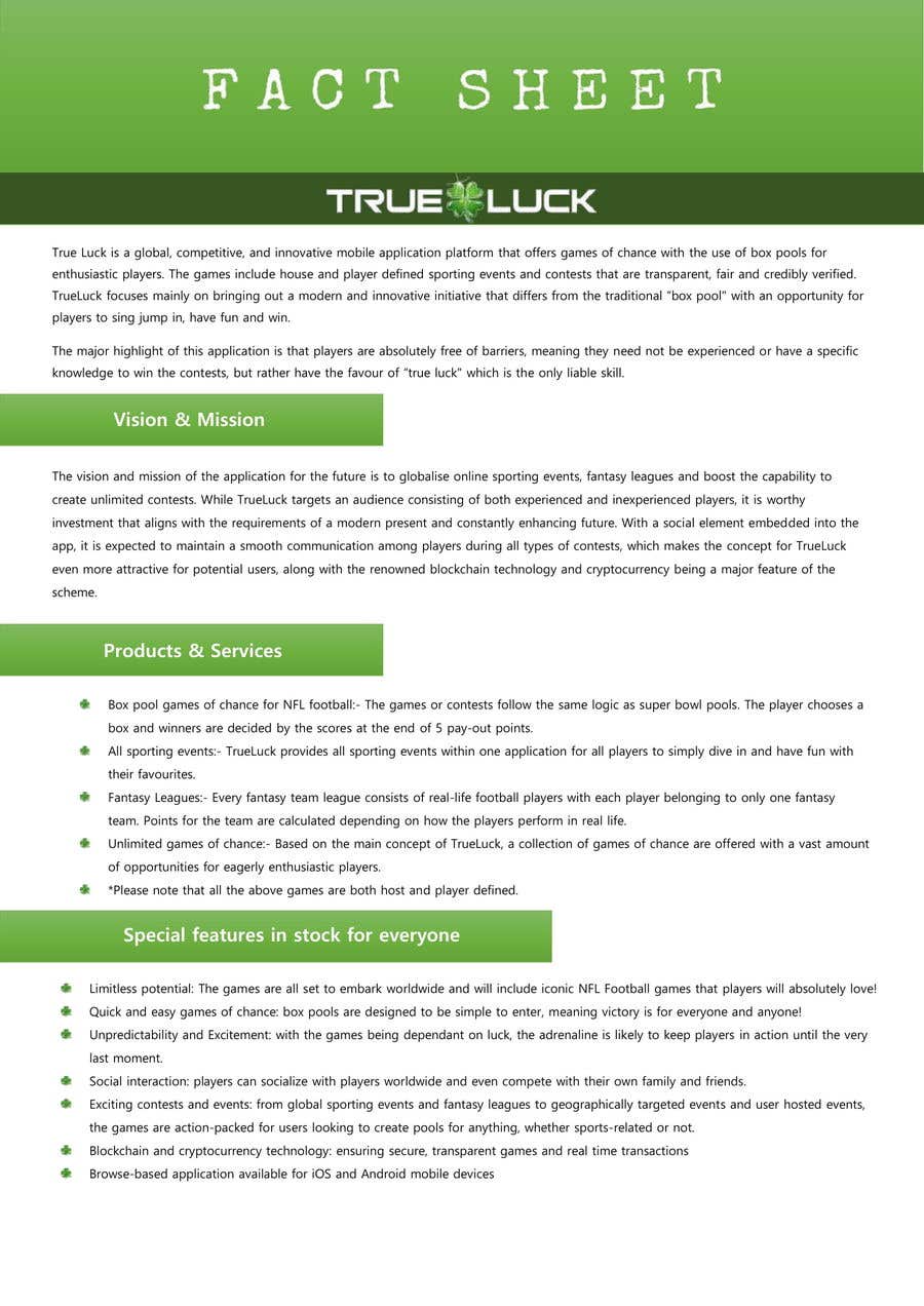 
                                                                                                            Konkurrenceindlæg #                                        28
                                     for                                         True Luck Fact Sheet
                                    