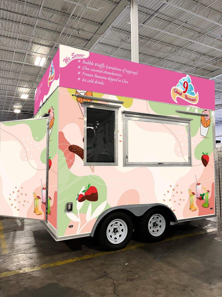 Proposition n°72 du concours                                                 Food Trailer, Serving Bubble Waffles and chocolate covered strawberries 5 on a stick
                                            