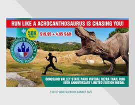 #50 untuk Dinosaur chasing man Facebook ad Banner Medal 50k Trail Run oleh ShaGraphic