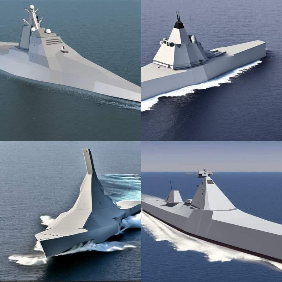 Kilpailutyö #35 kilpailussa                                                 Zumwalt Destroyer and F35 Mash up or alternative displacement ship and multi propulsion craft mash up.
                                            