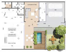 floor plan of the house with furniture and a swimming pool