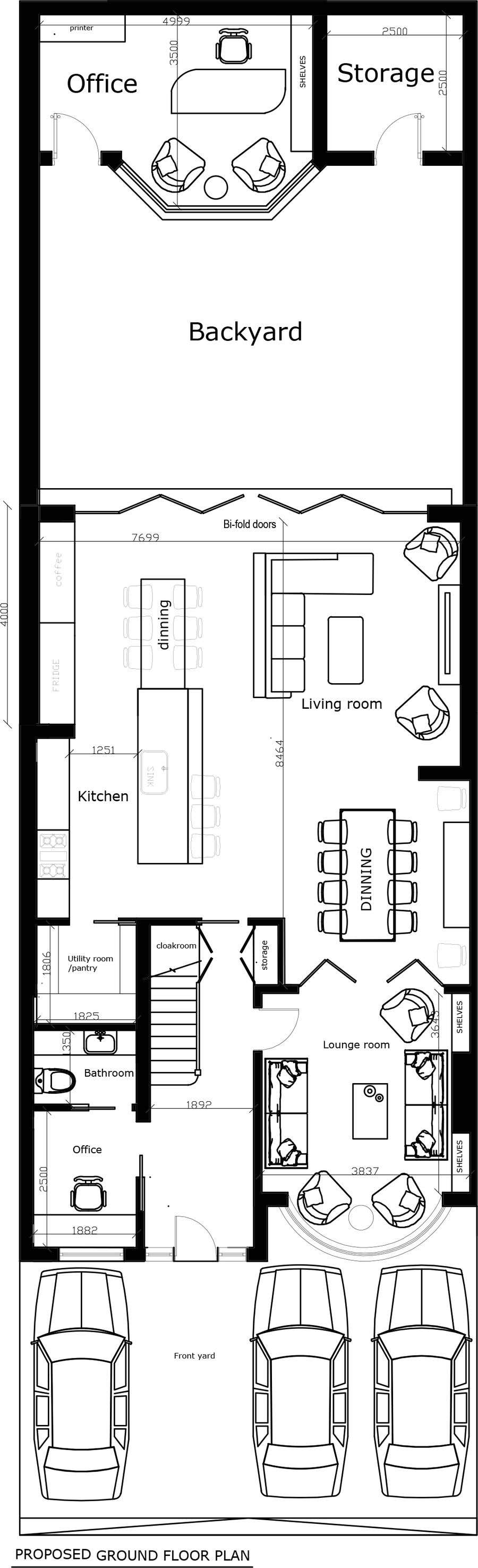 a floor plan of a house with bedrooms and baths and a garage