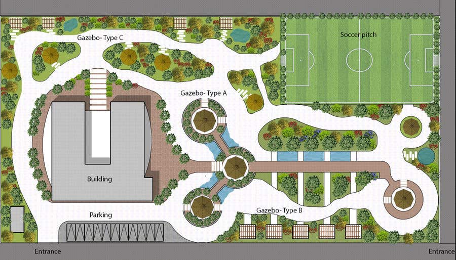a rendering of the proposed plan for a park with a tennis court